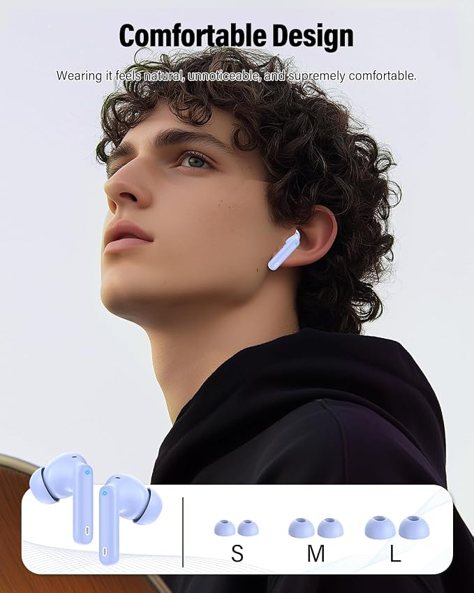 Wireless Earbuds, Bluetooth 5.4 Headphones Bass Stereo/Clear Call,Pale Blue | Ear Buds with Noise Cancelling Mic LED Display in Ear Earphones IP7 Waterproof 36H Bluetooth Earbuds for Phones/Sport/Laptop - Image 6