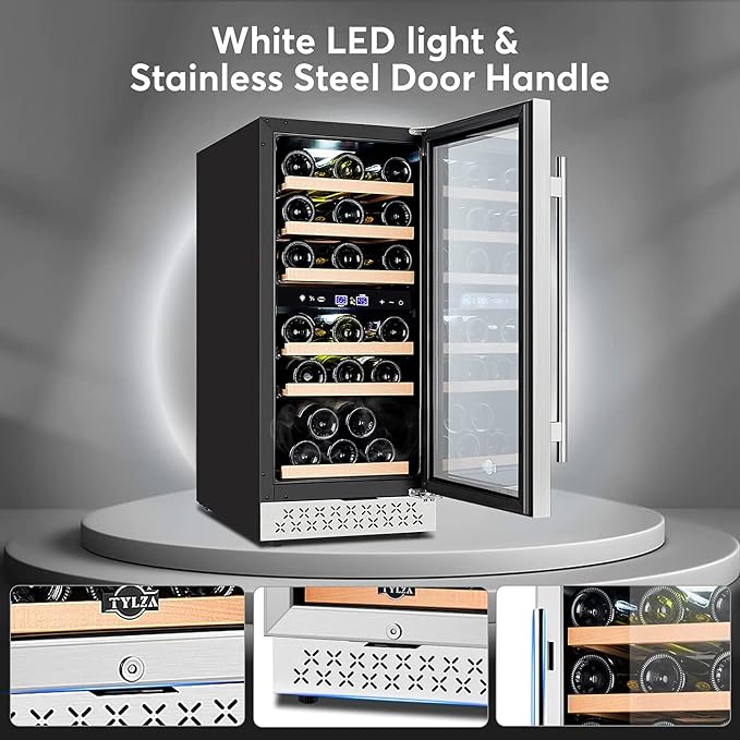 Mini Fridge 15 Inch Wine Cooler Under Counter, 30 Bottles Dual Zone Wine Fridge with Safty Lock, Wine Refrigerator Freestanding, Built-in Wine Cellars - Image 4
