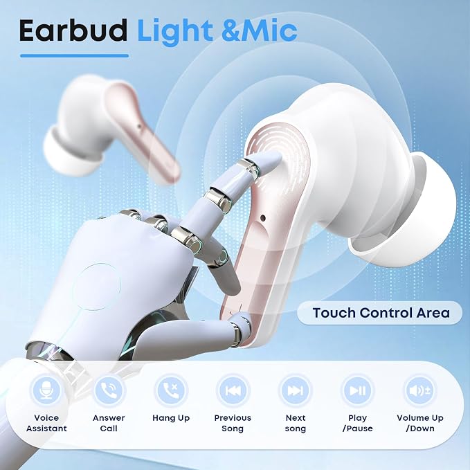 Wireless Earbuds, Bluetooth 5.4 Headphones HiFi Stereo 50H Playback LED Digital Display Ear Buds with ENC Noise Canceling Headset, IPX7 Waterproof Earphones for Gym/Running/Work(Rose Gold) - Image 5