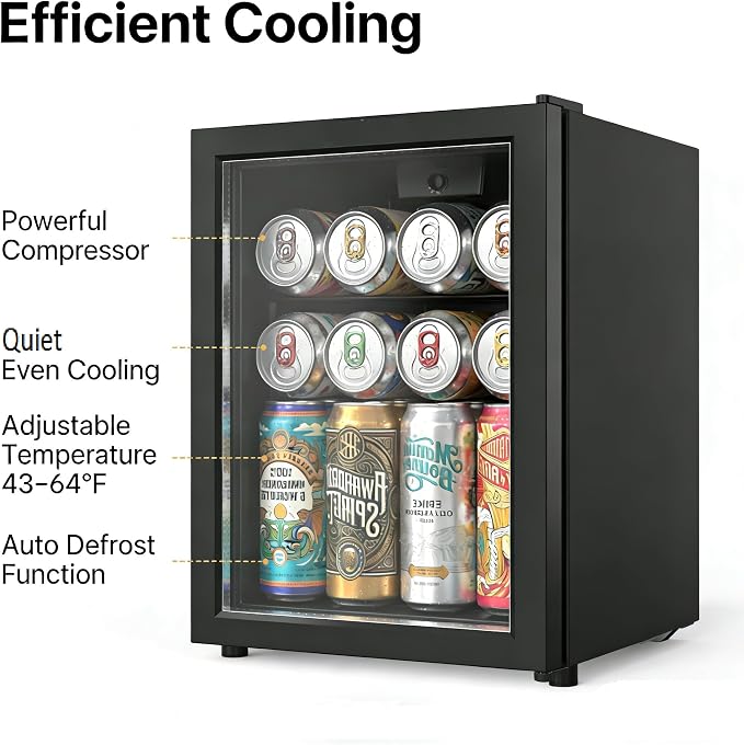 Bonnlo 46 Cans/1 Cu.Ft Beverage Refrigerator Cooler with Glass Door, Quiet Mini Drink Fridge with Adjustable Shelf & Feet, Small Wine Cooler for Bedroom, Bar & Office, 43-64°F, 115V - Image 3