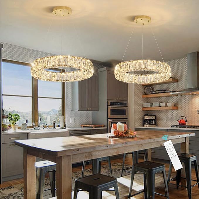 HAIXIANG Modern Crystal Chandelier Dimmable LED 16 Inch Ring Pendant Lights - Image 3
