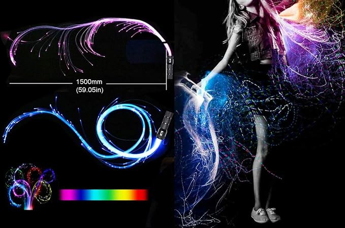 AZIMOM LED Fiber Optic Dance Whip Space Whip 6ft 360° Swivel 40Display Battery - Image 3