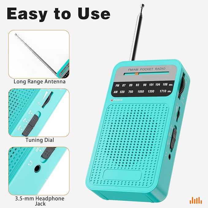 Portable Radio AM FM with Best Reception, Goodes Transistor Radio with Loud Speaker, 2AA Battery Operated, Headphone Jack for Indoor, Outdoor and Emergency Use-Green - Image 3