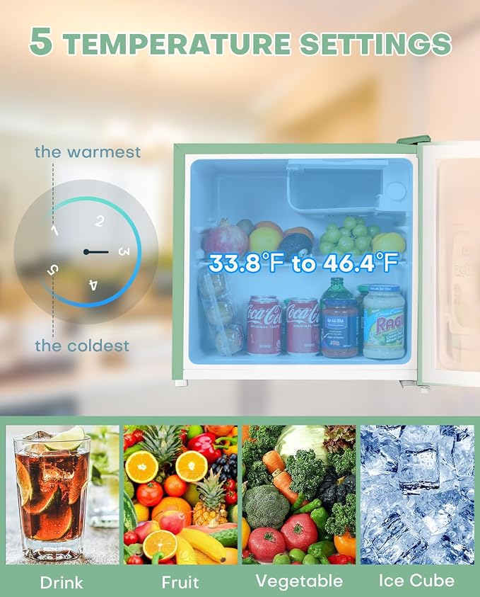 Upstreman 1.7 Cu.ft Mini Fridge with Freezer, Mint Green-FR17 | Dorm Essentials, Adjustable Thermostat, Energy Saving, Low Noise, Compact Refrigerator for Dorm, Office, Bedroom - Image 3