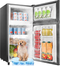 3.5 Cu.Ft Grey Mini Fridge With Freezer Compact Refrigerator for Dorm | Freestanding Fridge with 7 Level Adjustable Thermostat, Removable Shelves, Fast Cooling, Low Consumption by WANAI%C2%AE