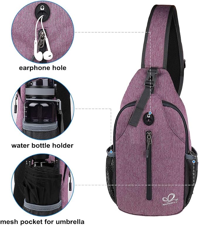WATERFLY Crossbody Sling Backpack Sling Bag Travel Hiking Chest Bag Daypack - Image 5