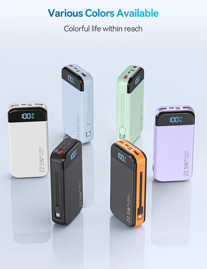 Portable Charger Power Bank Built-in Cables, 32000mAh 22.5W USB C Fast Charging, 5 Outputs 3 Inputs Travel Essentials Battery Pack Compatible with iPhone, iPad, Samsung, Google Pixel, Black - Image 8