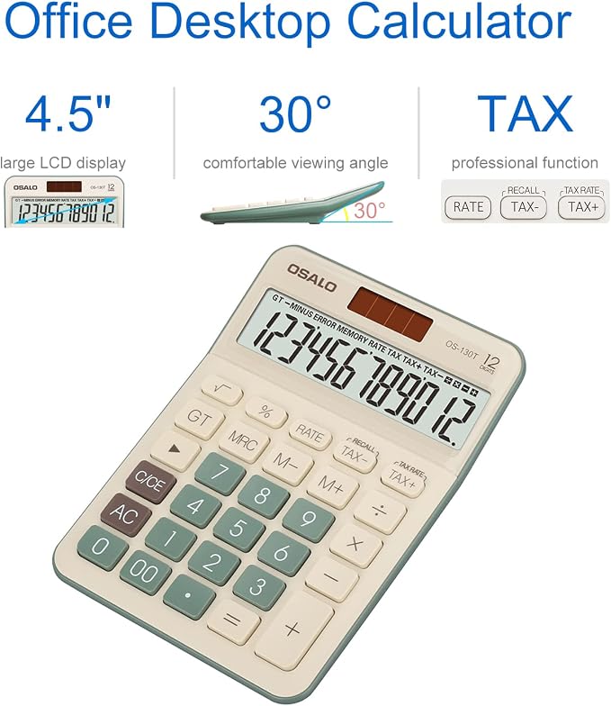 Desktop Calculator Large LCD Display 12 Digit Number Big Button Tax Financial - Image 3