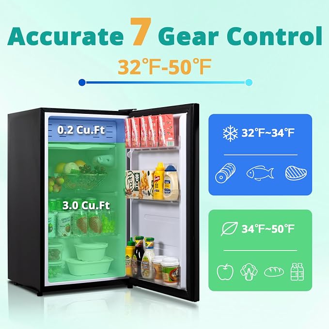 3.2 Cu.Ft Small Refrigerator Single Door, Mini Fridge for Bedroom Office Dorm Kitchen Undercounter, Compact Cooler with Removable Glass Shelves Quite Operation, Black - Image 5