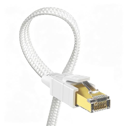 Orbram Cat 8 Ethernet Cable 3 ft White, Nylon Braided High Speed Heavy Duty by Orbram