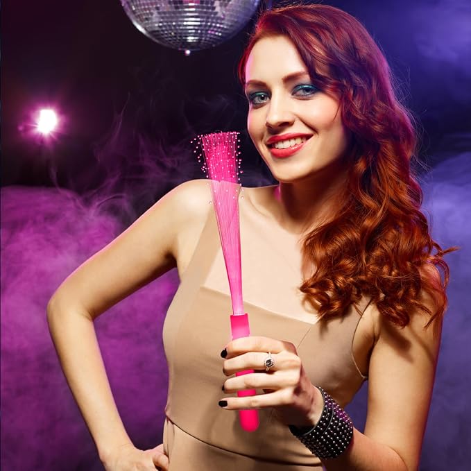 12 Pack Pink Glow Sticks Light Up Fiber Optic Stick Glow Wands Bulk - Image 3