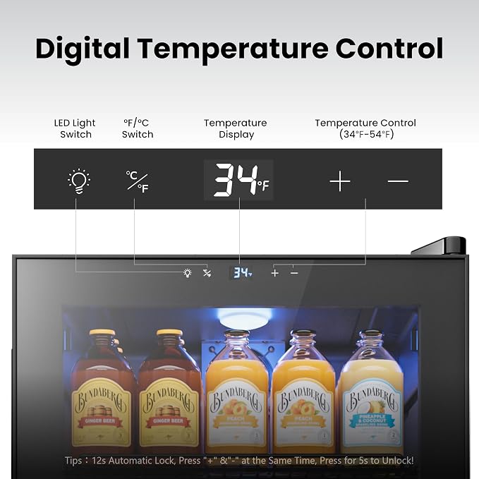 Yeego Beverage Refrigerator, 130 Can Mini Fridge with Glass Door, Adjustable Shelves, Digital Temperature Control 34°F-54°F, Drink Cooler for Soda, Beer and Wine, Freestanding or Under Counter, Black - Image 3