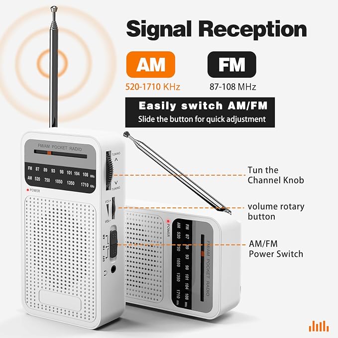 Portable Radio AM FM with Best Reception, Goodes Transistor Radio with Loud Speaker, 2AA Battery Operated, Headphone Jack for Indoor, Outdoor and Emergency Use - White - Image 2