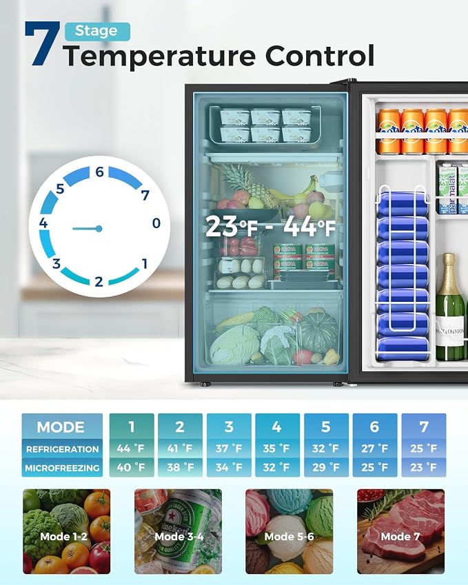 Feelfunn Mini Fridge with Freezer - 3.2 Cu.Ft Single Door Mini Refrigerator with Adjustable Thermostat, Small Fridge for Bedroom, Apartment, Dorm - Black - Image 3