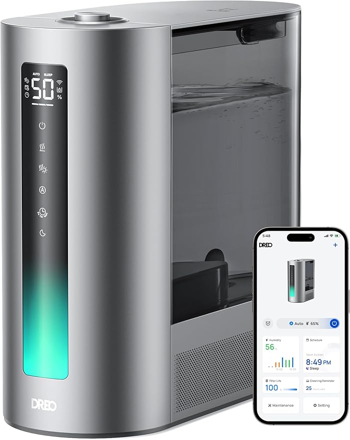 DREO 6L Humidifiers for Bedroom, Smart Warm & Cool Mist for Large Room, 60Hr Quiet Runtime for Baby, Plant, Humidity Sensor, Indicator Light, 12H Timer, Google/Alexa, HM713S by DREO