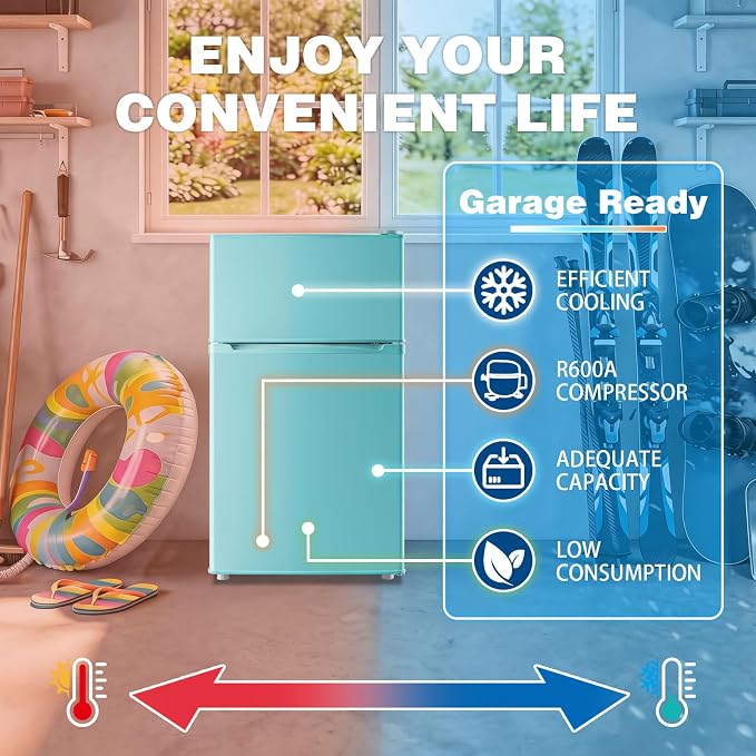 3.5 Cu.Ft Compact Refrigerator Blue, Dual-Door MIni Fridge for Home | 2 Removable Glass Shelves, Large Capacity with 7 Settings, Low Consumption for Dorm Apartment - Image 7