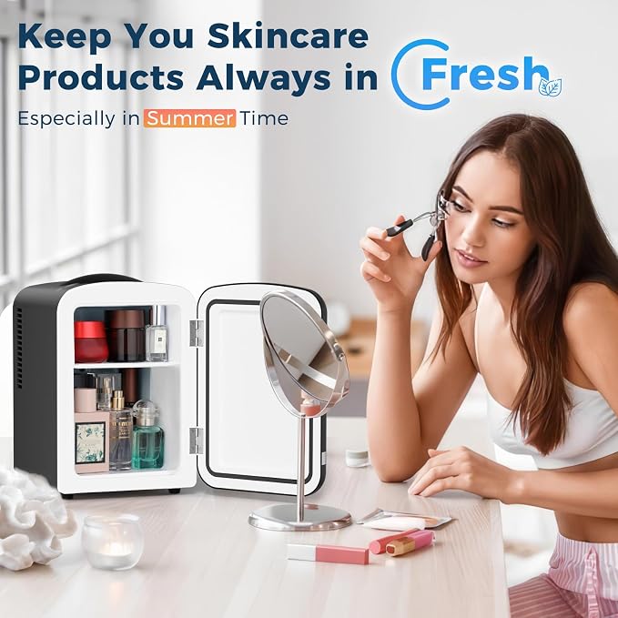 Antarctic Star 4L/6 Cans Compact Refrigerator,Portable Mini Fridge Skin Care,Cooler and Warmer for Bedroom,Car,Office & Dorm, Small Cooler for Cosmetics/Beverage/Food,BLACK - Image 5