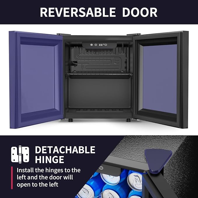 48 Can Beverage Refrigerator Cooler, Mini Fridge Glass Door with Adjustable Shelves, Freestanding Beverage Fridge with Blue LED for Home/Office/Dorm/Bar, 1.3 Cu.ft - Image 4