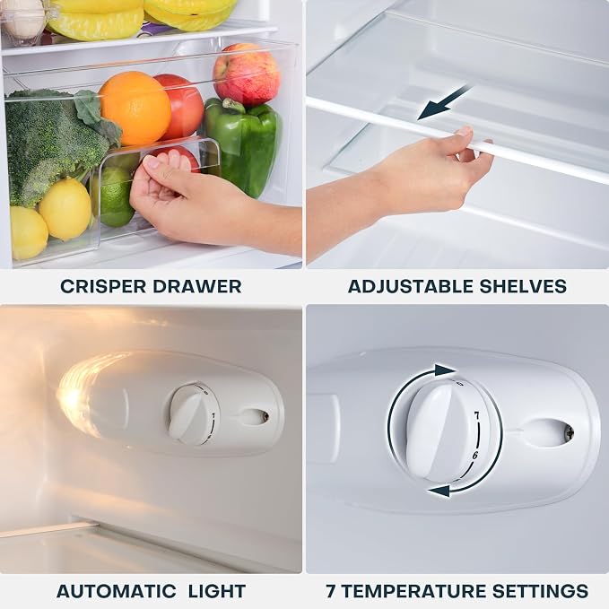 Upstreman 3.1 Cu.Ft Mini Fridge with Freezer, Stainless | Double Door Small Fridge, Adjustable Thermostat, Energy Saving, for Office, Dorm, Bedroom - Image 3