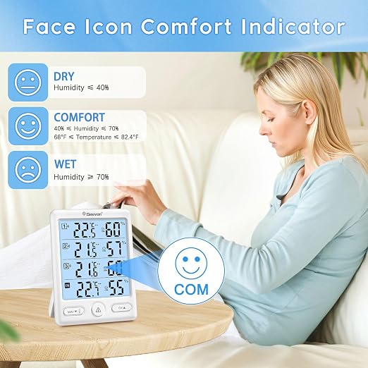 Geevon Indoor Outdoor Thermometer Wireless, 5-Inch Display Digital Hygrometer - Image 4