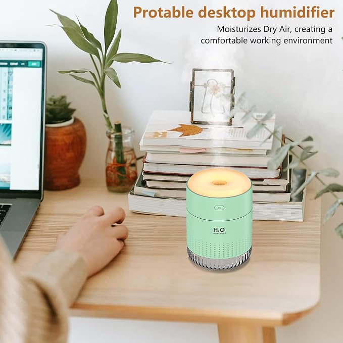 Small Humidifiers for Bedroom 350ml Mini Portable Humidifier for Travel Plants Humidifier, Humidificador for Bedroom Plants Travel Office Desk Car Light Green - Image 5