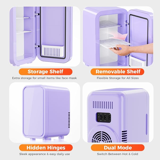 OSTBA Mini Fridge for Skincare, 6 Liter/8 Can 110V AC/DC Portable Thermoelectric Cooler Refrigerators for Bedroom, Skincare, Beverage, Office, Dorm Room and Car, Purple - Image 5