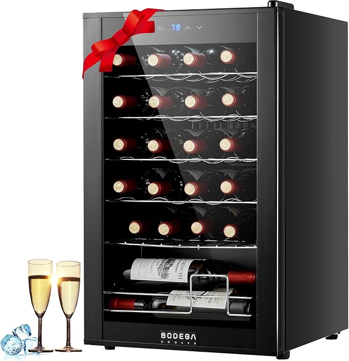 BODEGA COOLER 24 Bottle Wine Cooler, Wine Fridge for Kitchen, Bedroom & Bar | Freestanding & Under Counter, Fast Cooling Compressor, Digital Temp Control, Low Noise, UV Double Glass Door, Auto Defrost by BODEGA
