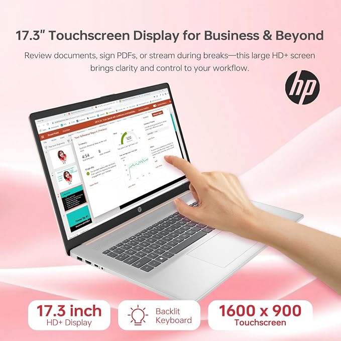 HP 17.3" Touchscreen Laptop, Intel Core i7-1355U, Pale Rose Gold, 16GB RAM, 1TB SSD, Webcam, HDMI, Backlit Keyboard, Fingerprint Reader, Wi-Fi 6, Windows 11 Pro - Image 5