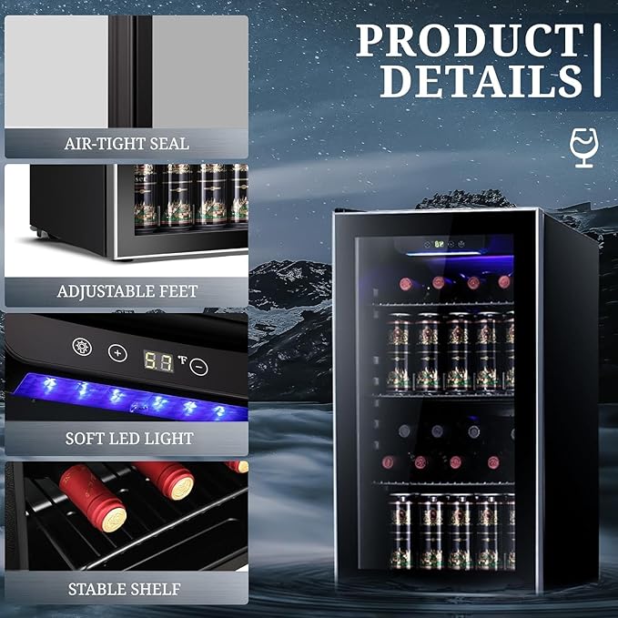 Antarctic Star Wine Cooler Mini Fridge Drink Refrigerator 3.1 Cu.Ft | Small beer and soda cellar with 26 bottle capacity, clear glass door, Freestanding, for home and bar - Image 7