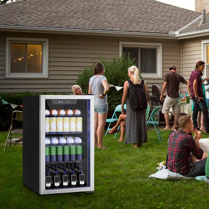 Compact 126 Can/3.2 Cu.Ft Mini Fridge, Reversible Glass Door | for Soda, Beer Or Wine, Portable Small Beverage Refrigerator with Digital Display&Removable Shelves for Office, Dorm, Bar - Image 2