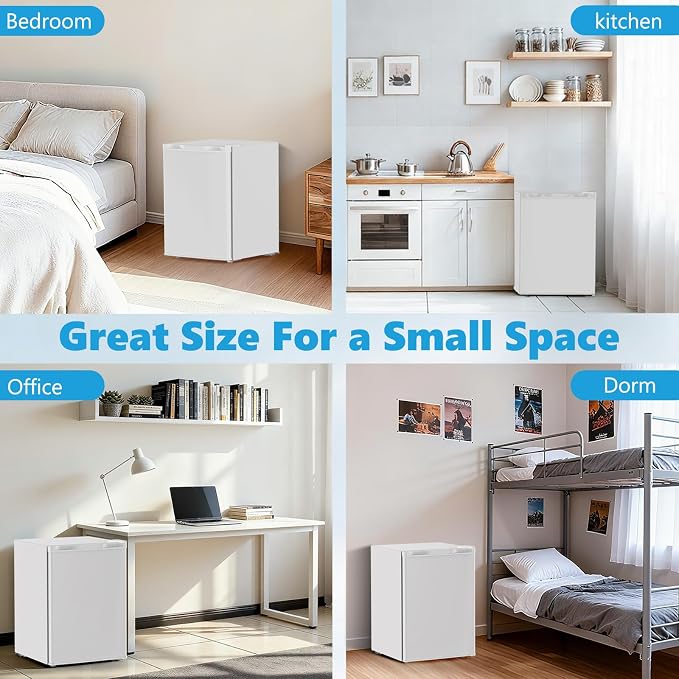 COWSAR 2.6 Cu.Ft Mini Fridge with Freezer, Quiet Reversible Door Compact Refrigerator, Small Refrigerator with 2 Removable Shelves, Adjustable Thermostat, for Office, Bedroom, Dorm, White - Image 7