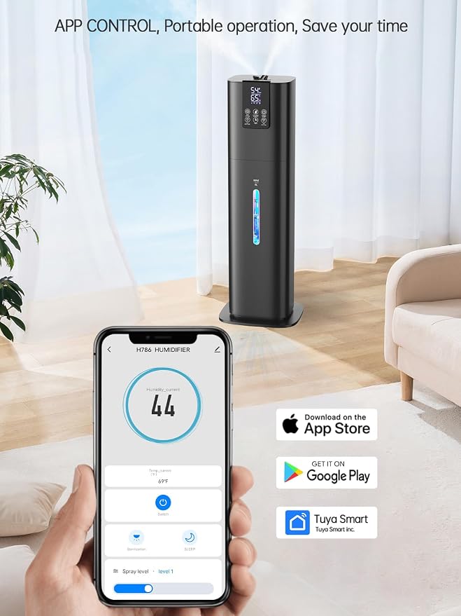 8L Smart Humidifiers for Bedroom Large Room, 2.1Gal Cool Mist Top Fill Diffuser Ambient Light, App & Remote Control, 3 Mist Modes, Quiet Humidifier for Home Office Plant (Black) - Image 2