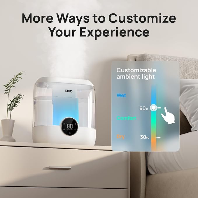 DREO Smart Humidifiers for Bedroom, 6L Top Fill Supersized Cool Mist Humidifier for Large Room, 60 Hour Runtime, Quiet Ultrasonic Humidifiers for Plants, Indoor, Home, Night Light, White - Image 7
