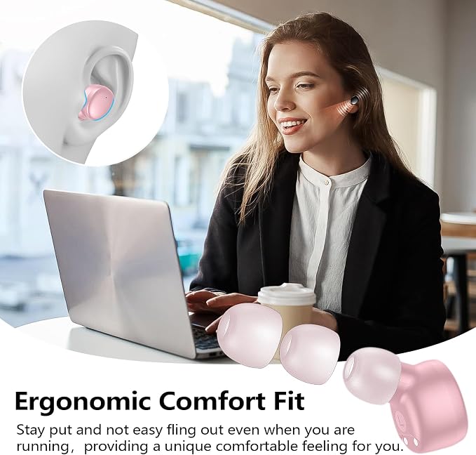 kurdene Wireless Earbuds Bluetooth 5.3 Light Weight in Ear Headphones | Premium Sound Bass Ear buds with Charging Case,Touch Control,Built in Mics Headset,Clear Calls for Sports Workout Pink - Image 3
