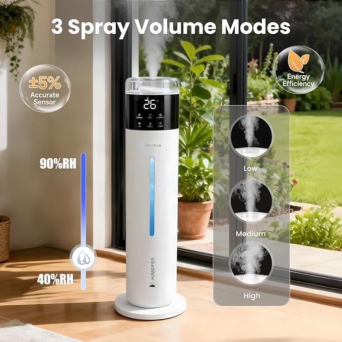 Large Humidifier for Bedroom, 8L/2.1Gal Ultrasonic Cool Mist, Remote control,Easy Clean with 350ML/H Large Mist Speed, Suitable for Kids Room Plant Yoga Study Room Office (White) - Image 4