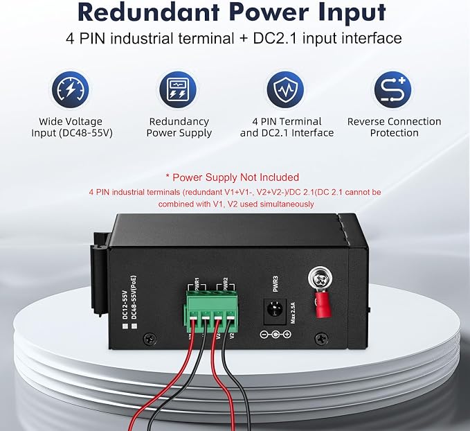 8 Port Mini Gigabit PoE+ Industrial Switch, 100/1000Mbps Ethernet, - Image 5