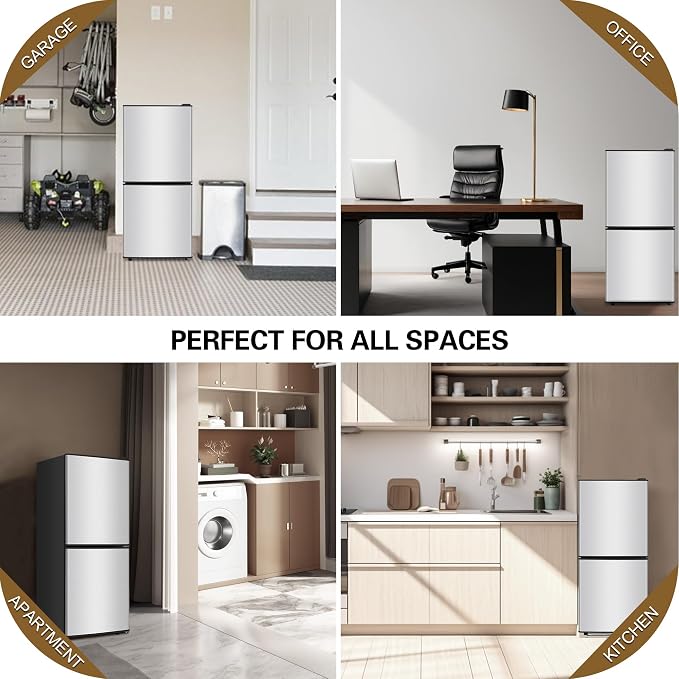 4.2 Cu. Ft. Mini Fridge with Freezer, Small Refrigerator Silver | with 7-Level Adjustable Thermostat, Mini Refrigerator Compact Fridge and Freezer for Dorm, Office, Apartment, College, RV - Image 5