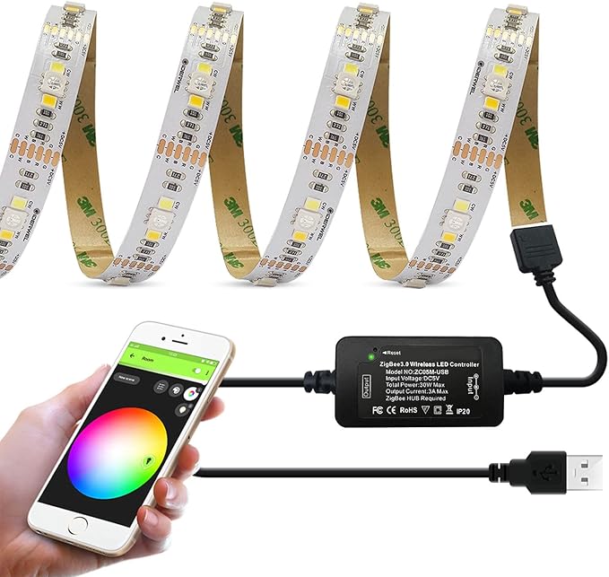 GIDERWEL Smart ZigBee 3.0 USB LED Strip Light RGBWW Kit Work by GIDERWEL