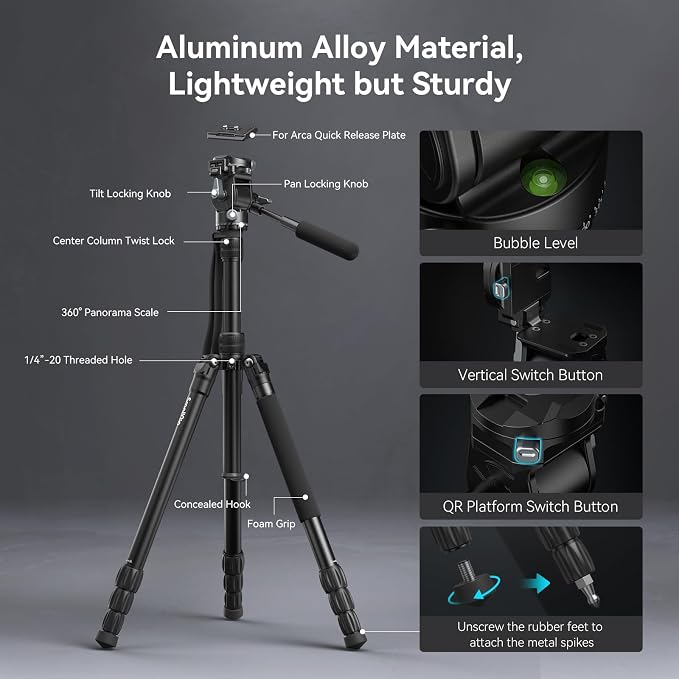 SmallRig CT195 Video Tripod Kit, Max Load 15kg / 33Ibs - Image 4