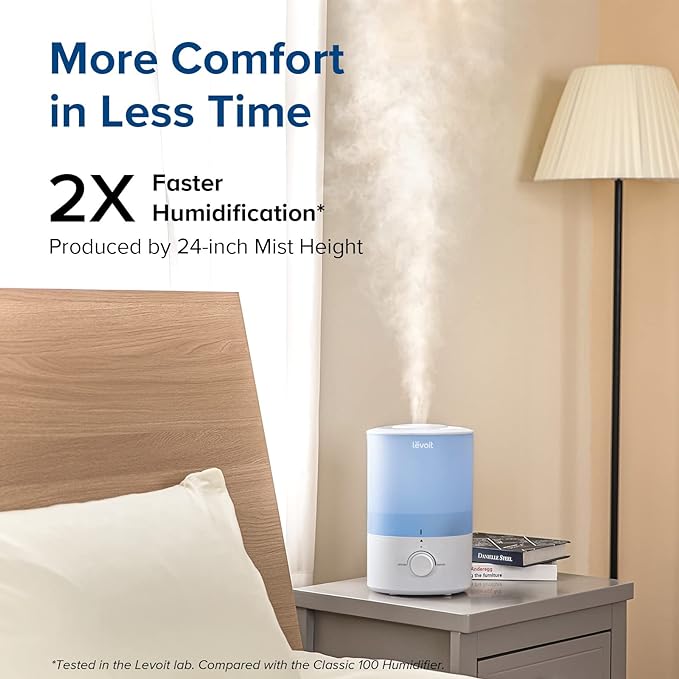 LEVOIT Dual 150 Humidifiers for Bedroom Large Room, 3L Cool Mist Top Fill Essential Oil Diffuser for Baby Nursery and Plants, 360° Nozzle, Quiet Rapid Ultrasonic Humidification for Home, Blue - Image 2