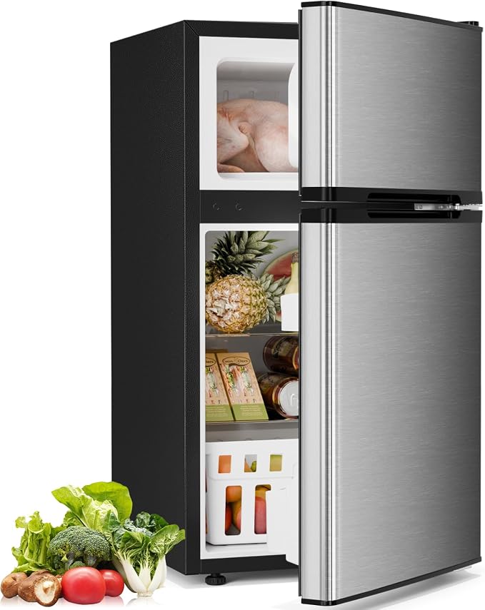Antarctic Star Compact Refrigerator with Freezer,2 Door Mini Fridge,Adjustable Shelf,Adjustable Thermostat,for Bedroom,Office,Dorm,Kitchen,3.2 Cu.Ft.Silver by AntarcticStar