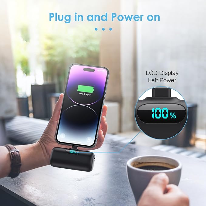 [2 Pack] Small Portable Charger for iPhone,Upgraded 5000mAh PD Fast Charging Power Bank, LCD Display Cute Mini Battery Pack Compatible with iPhone 14/14 Pro Max/13/13 Pro/12 Pro/11/XR/X/8,Black+Purple - Image 5