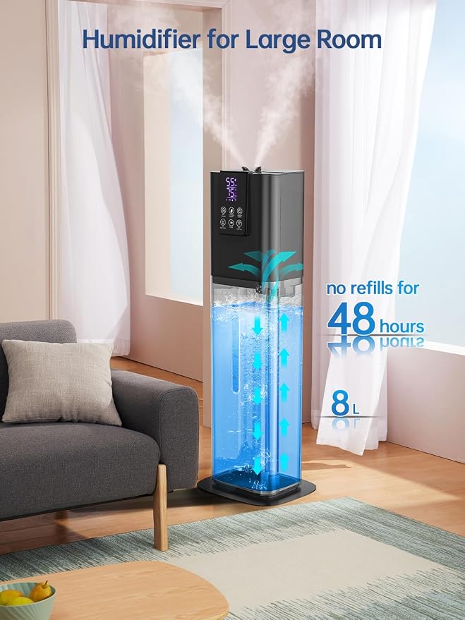 8L Smart Humidifiers for Bedroom Large Room, 2.1Gal Cool Mist Top Fill Diffuser Ambient Light, App & Remote Control, 3 Mist Modes, Quiet Humidifier for Home Office Plant (Black) - Image 3