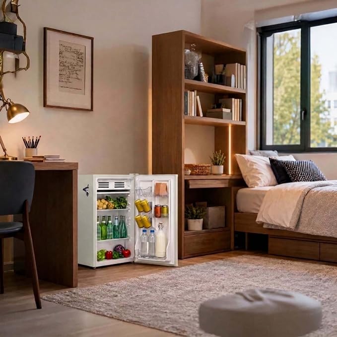 Frigidaire Retro Compact Fridge with Chiller, 3.2 cu ft Countertop Fridge with Built-In Bottle Opener, Compact Refrigerator for Office, Bedroom, Dorm Room or Cabin - 16.5"D x 19"W x 31"H (Moonbeam) - Image 12