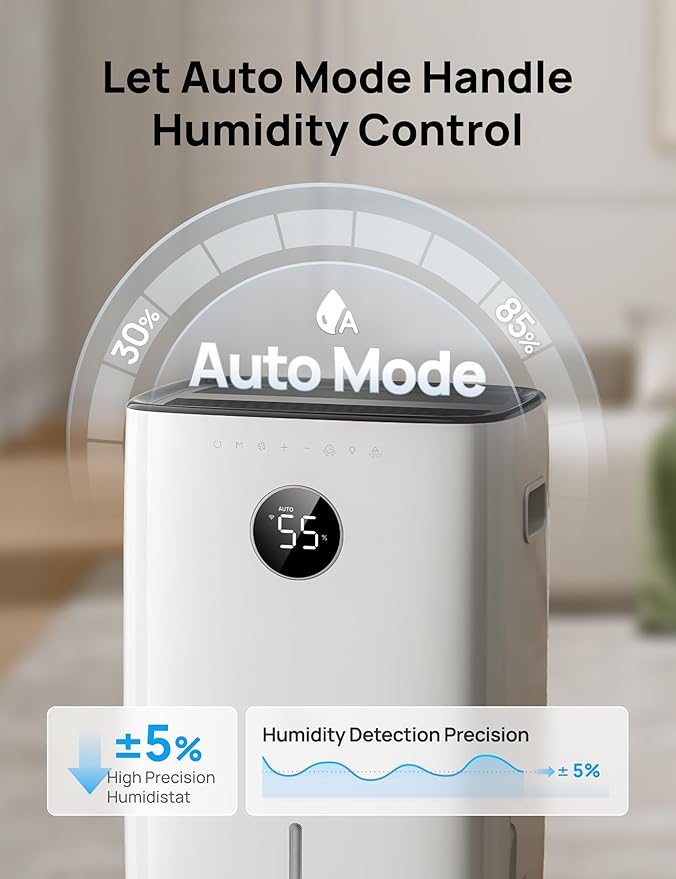 DREO 110-Pint Smart Dehumidifier for Basement, 4500 Ft² for Large Room, 2 Gallon Water Tank, Auto/Comfort/Constant Mode Dehumidifiers for Home, Bedroom, Bathroom, with Drain Hose, Black, 711S - Image 5