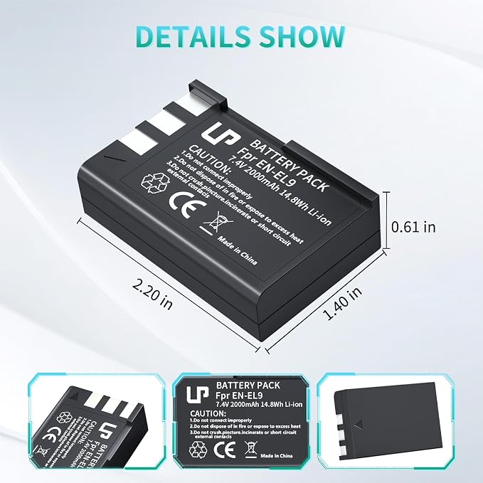 EN-EL9 EN EL9a Battery Pack, LP 2-Pack 2000mAh Rechargeable Li-Ion Battery Set - Image 4
