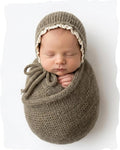 Newborn Photography Props Wraps & Ruffle Edge Bonnet by CHICODISE