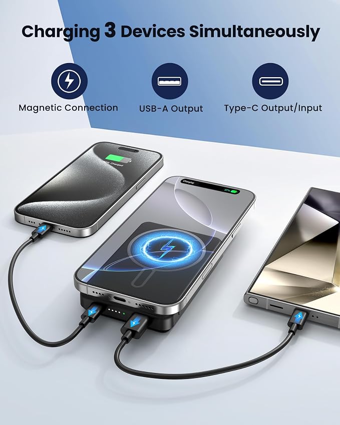 for Magsafe Battery Pack, 12000mAh Magnetic Portable Charger Power Bank PD 22.5W Fast Charging, USB C in & Out Wireless Battery Pack Phone Charger for iPhone 16/15/14/13/12 All Series - Image 5
