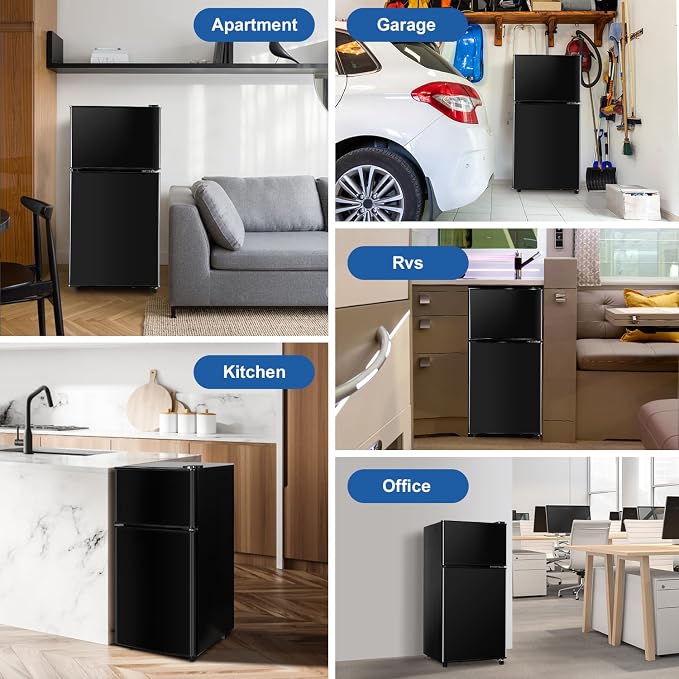 Mini Fridge with Freezer, 3.2 cuft Small Refrigerator, Compact Refrigerator | Double Door, 7 Adjustable Thermostat, Energy Saving, Low Noise, for Dorm, Bedroom, Office - BLACK - Image 7