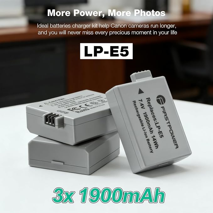 FirstPower LP-E5 Battery 3-Pack 1900mAh - Image 3